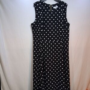 Calvin Klein Black Sleeveless Polka Dot Midi Dress